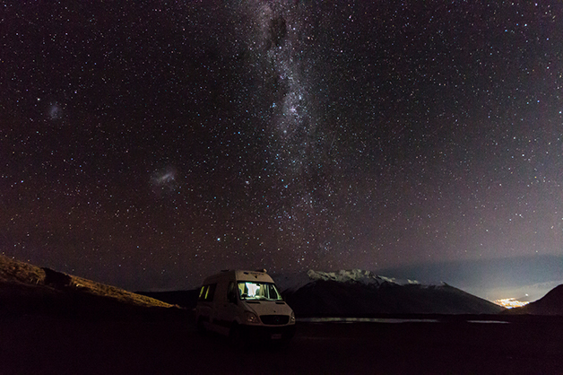 Night sky above the camper van